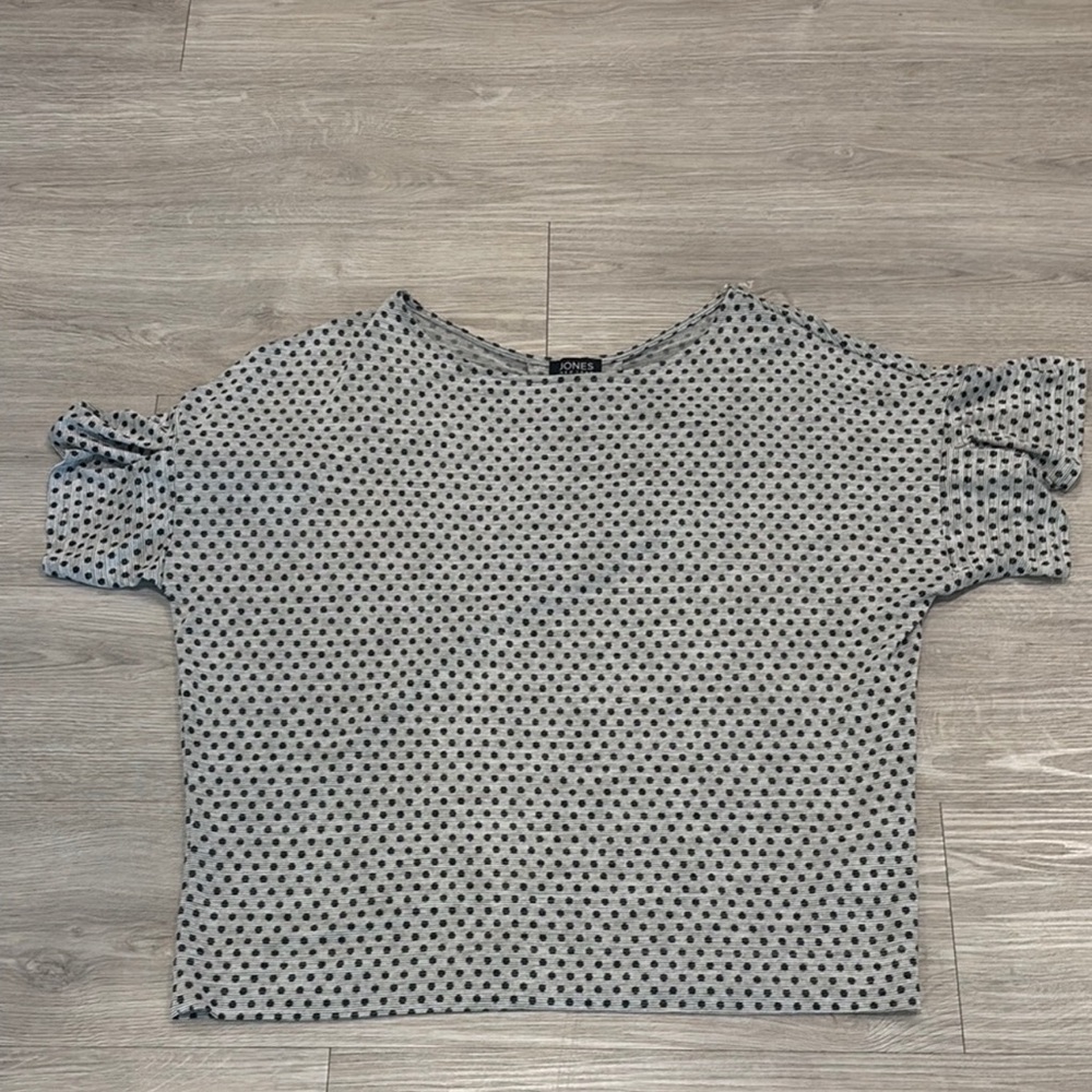 Jones New York Black and White Puff Sleeve Crop Blouse